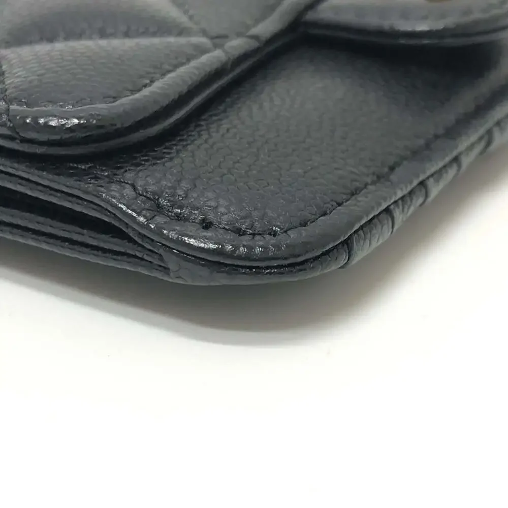 CHANEL Black Caviar Leather Logo Wallet